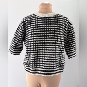 ASM Anna Cropped Wool‑Blend Knit Sweater – Alpaca Mix | Black & White | Size M
